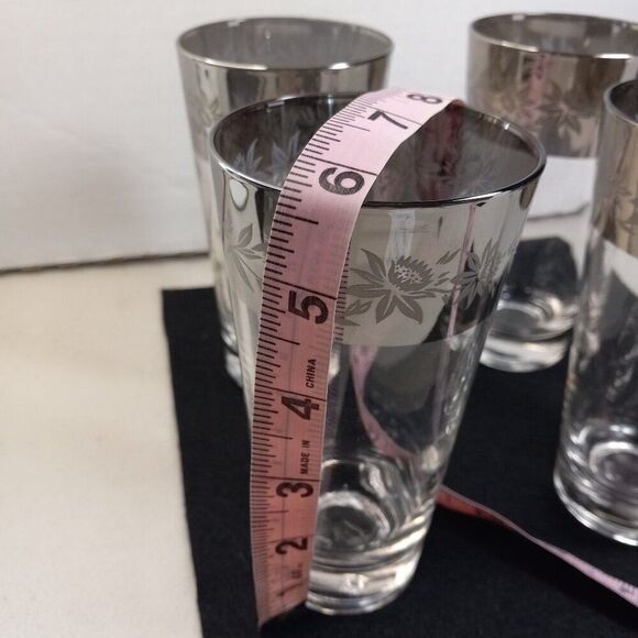 Vintage Dorothy Thorpe Silver Rimmed Thistle Pattern Tall Water glasses (4) - Picture 6 of 8